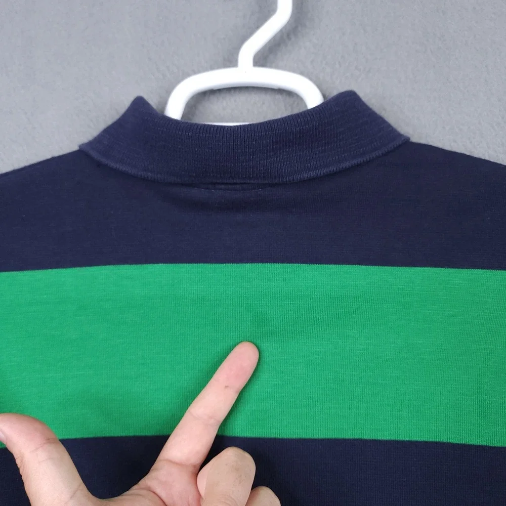Campus American Rugby Shirt Mens Large Green Blue Striped Long Sleeve Polo USA
